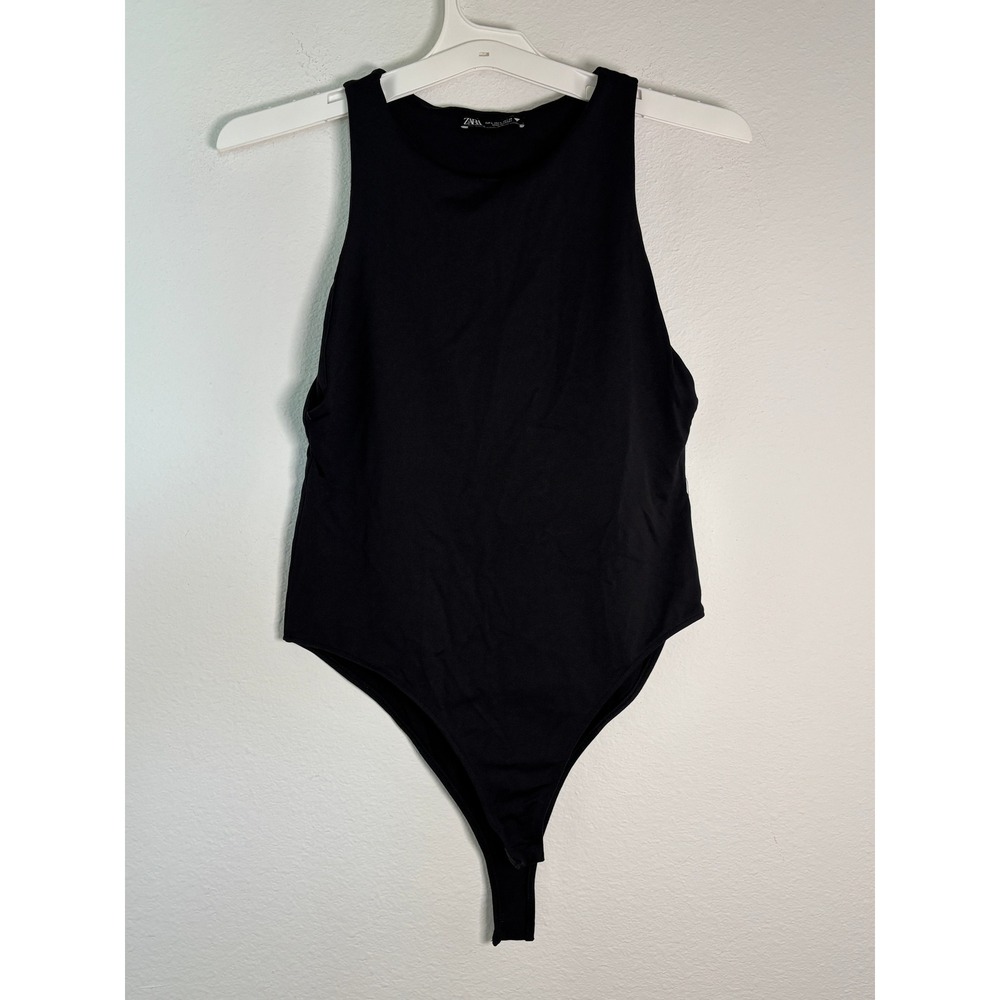 Zara Black High Neck Sleeveless Racerback Bodysuit Large